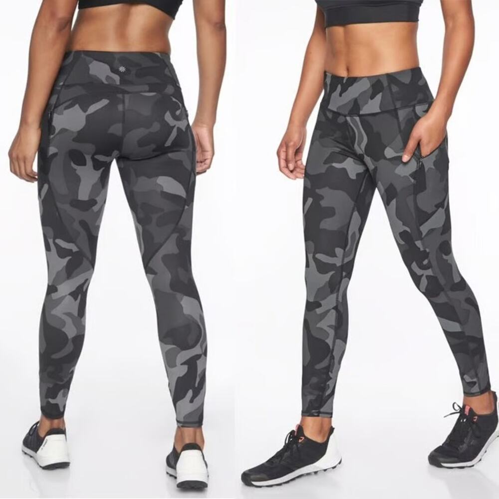 [Athleta] Gray Camo High Rise Contender Powerlift 7/8 Leggings Sz Large Tall LT